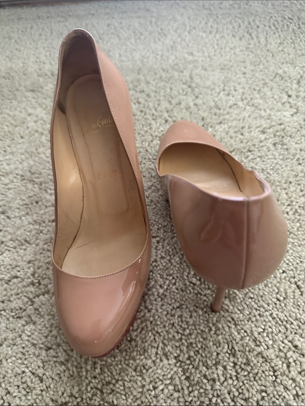 Christian Louboutin Nude Patent Platform Pumps size 37
Shipping $20.00